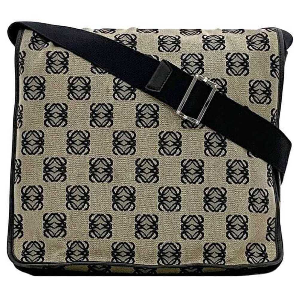 Loewe Messenger Bag Beige Black Anagram Shoulder Leather Flap Crossbody